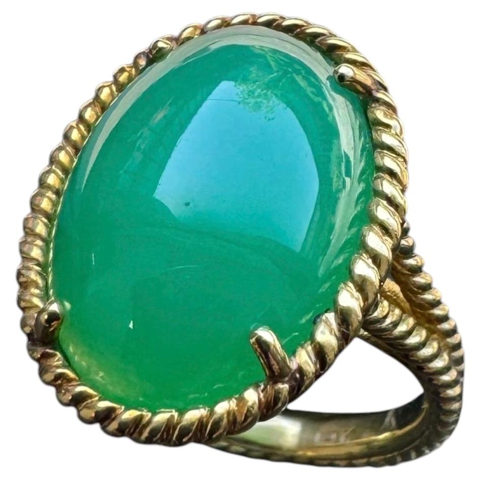 Vintage 14K Yellow Gold Chrysoprase Cocktail Ring, 1970s, 8.47g