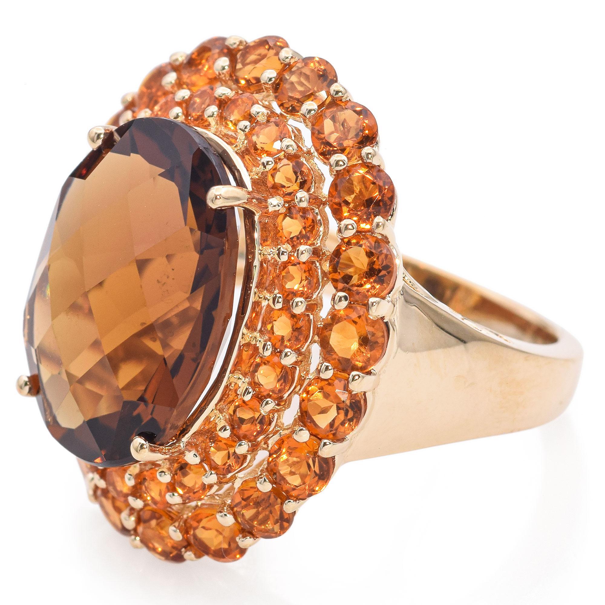 Bague cocktail vintage en or jaune 14 carats avec citrine Bon état - En vente à New York, NY