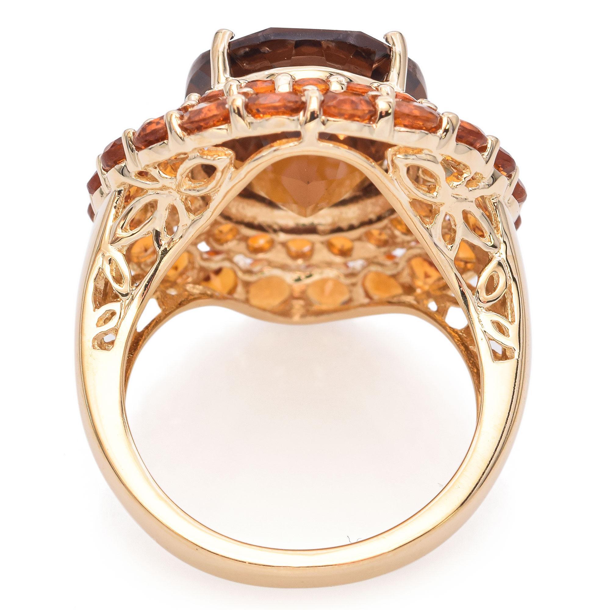 Bague cocktail vintage en or jaune 14 carats avec citrine Pour femmes en vente
