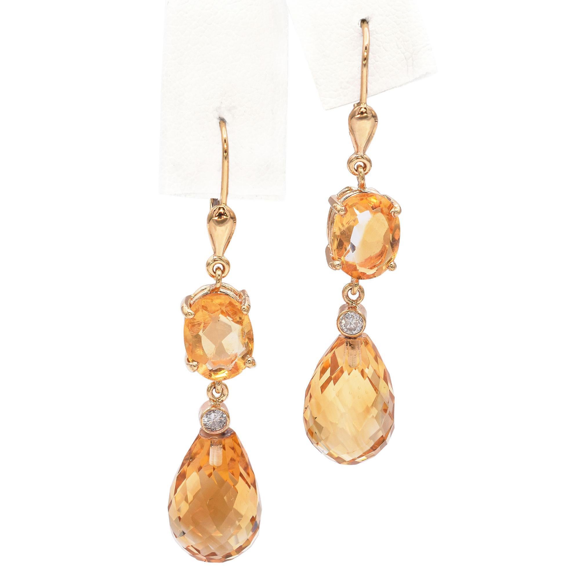 Pendientes Vintage de Oro Amarillo de 14k con Citrino Corte oval en venta