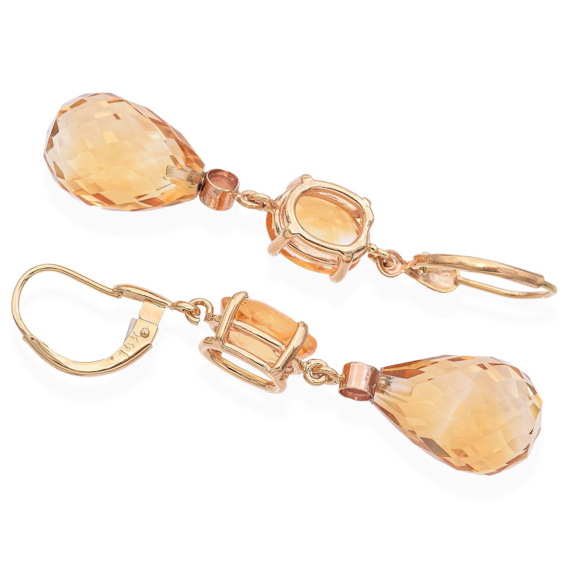 Pendientes Vintage de Oro Amarillo de 14k con Citrino en Bueno estado para la venta en New York, NY