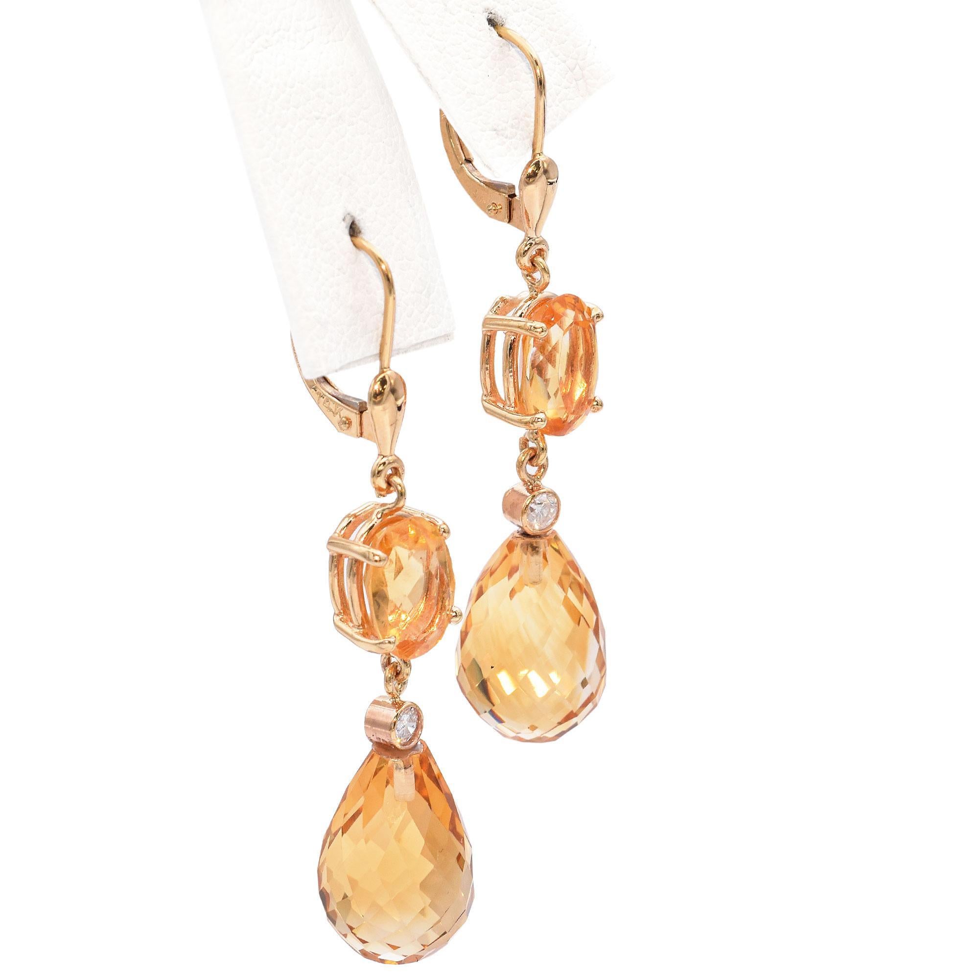 De las mujeres Pendientes Vintage de Oro Amarillo de 14k con Citrino en venta