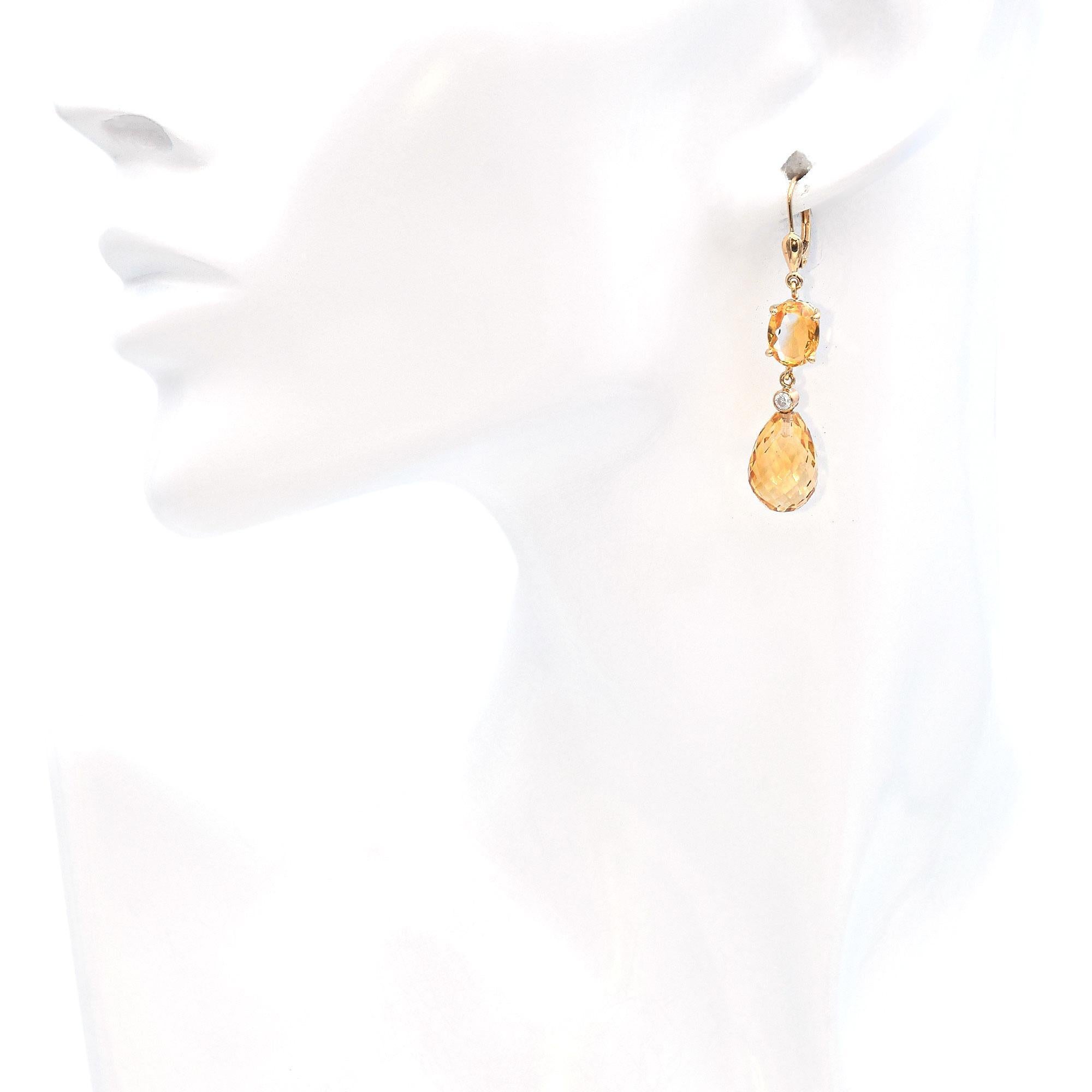 Pendientes Vintage de Oro Amarillo de 14k con Citrino en venta 1