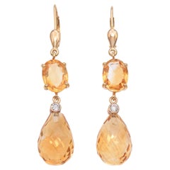 Vintage 14k Yellow Gold Citrine Drop Earrings