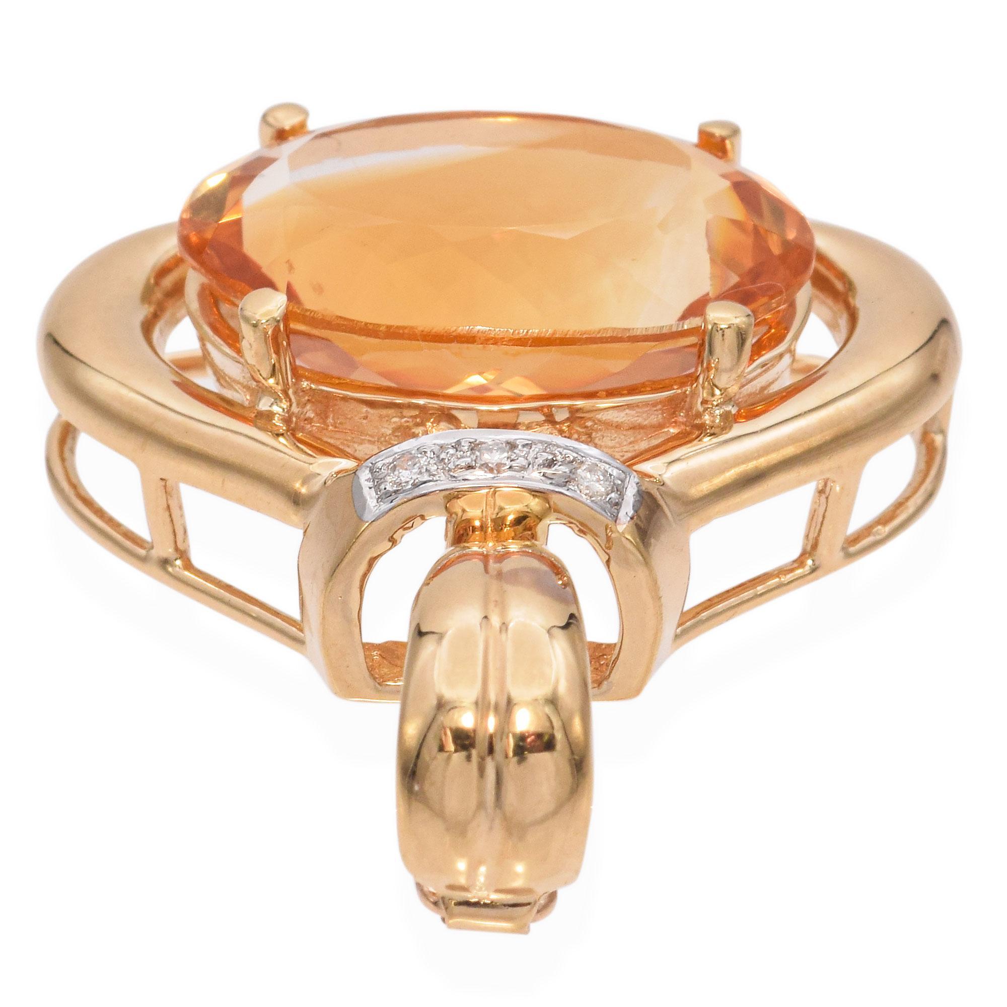 Taille ovale Pendentif vintage en or jaune 14 carats avec citrine en vente