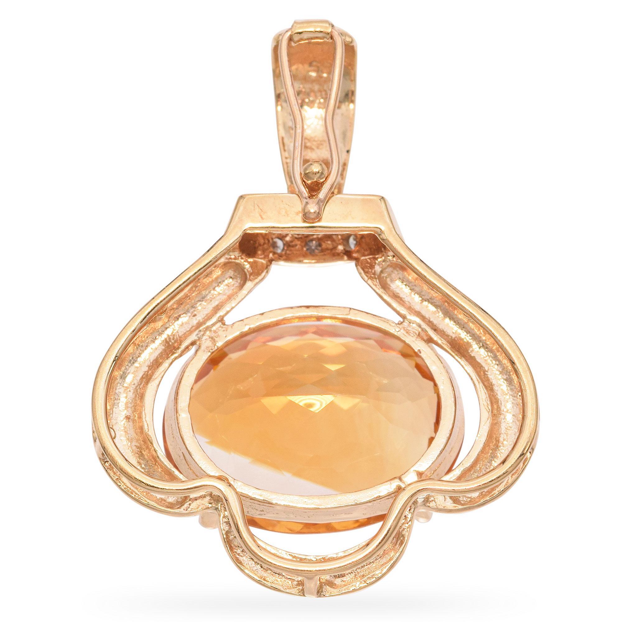 Pendentif vintage en or jaune 14 carats avec citrine Bon état - En vente à New York, NY