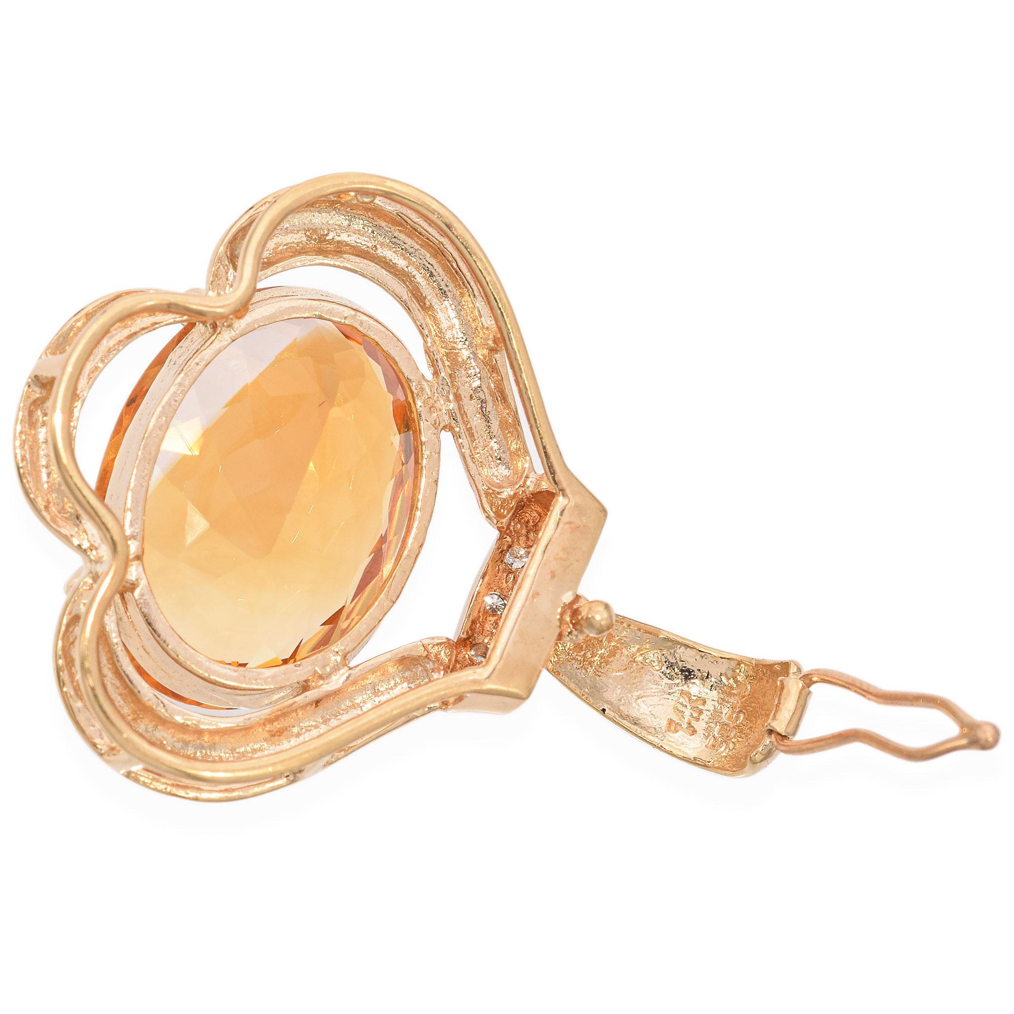 Pendentif vintage en or jaune 14 carats avec citrine en vente 1