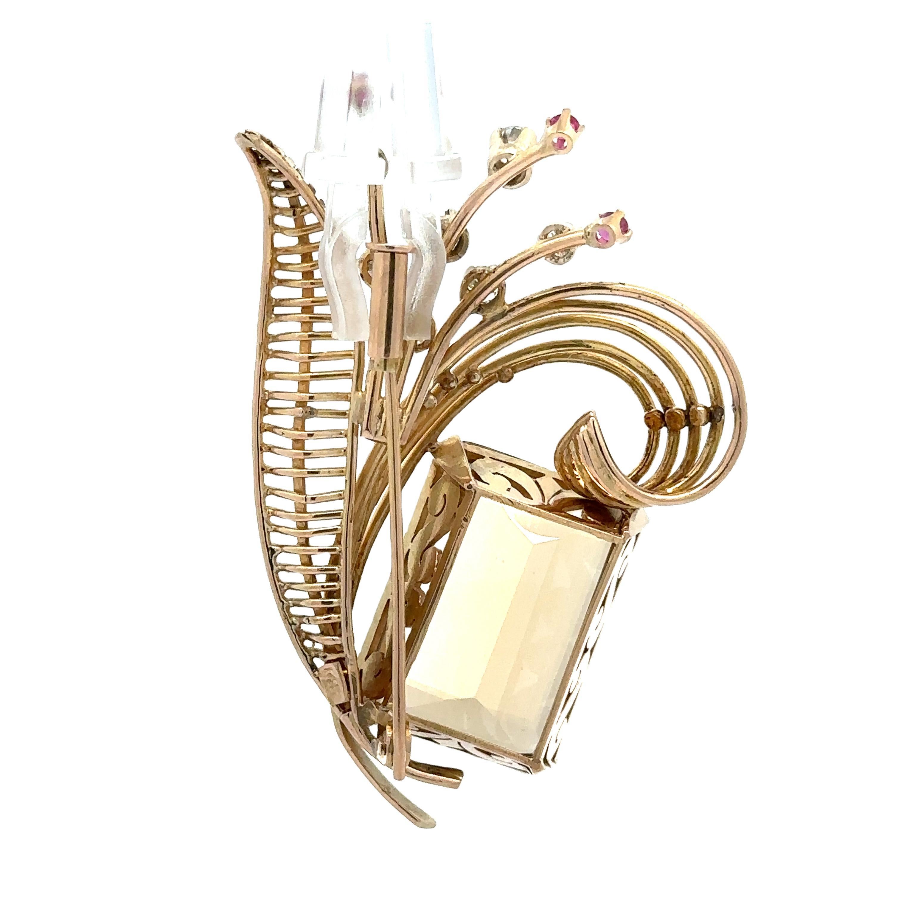 De las mujeres Broche de oro amarillo de 14 quilates con citrino, rubí y diamantes en venta
