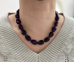 Vintage 14k Yellow Gold Clasp Tumbled Bead Large Amethyst Chunky Necklace