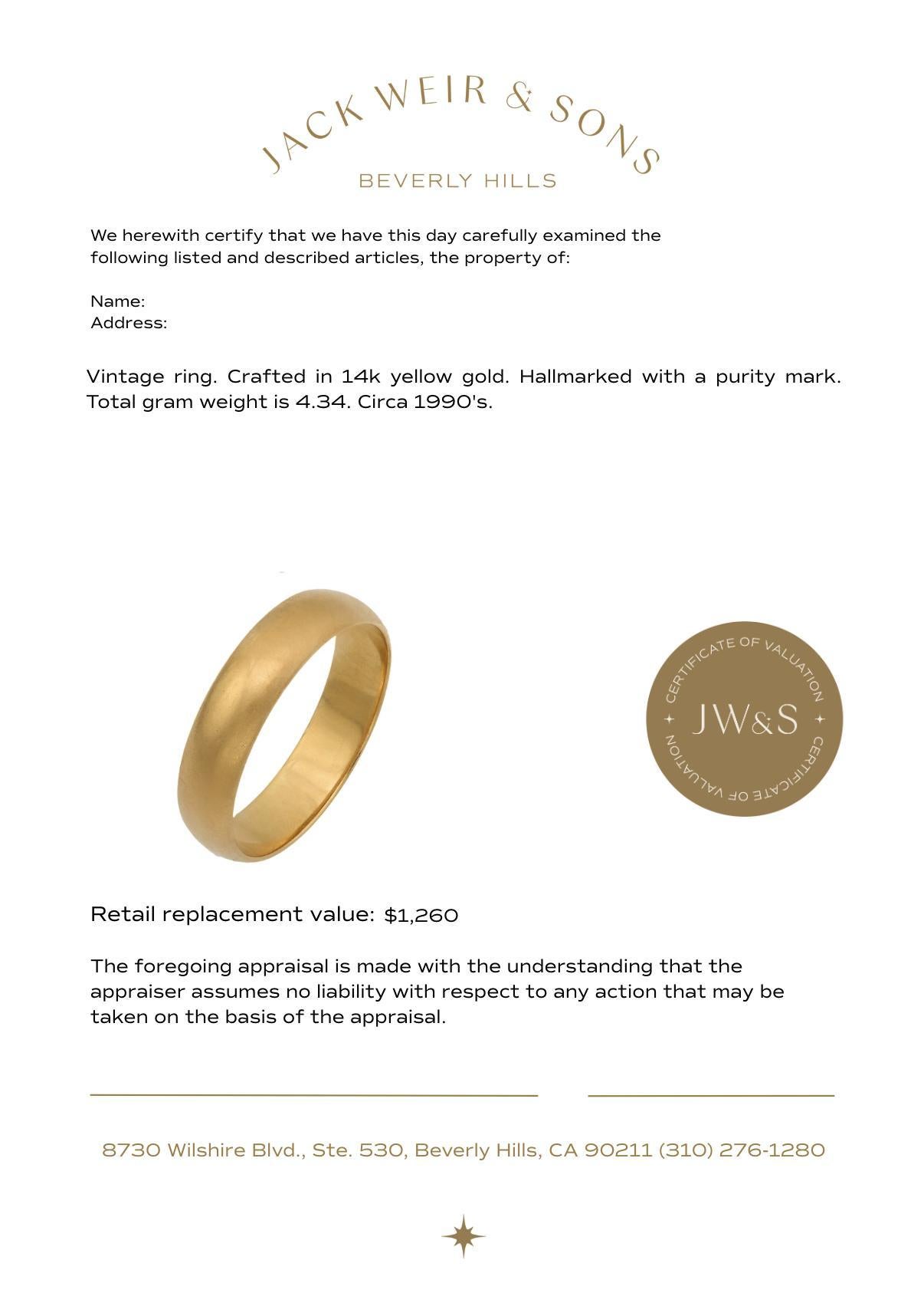 Women's Vintage 14k yellow gold classic wedding band For Sale