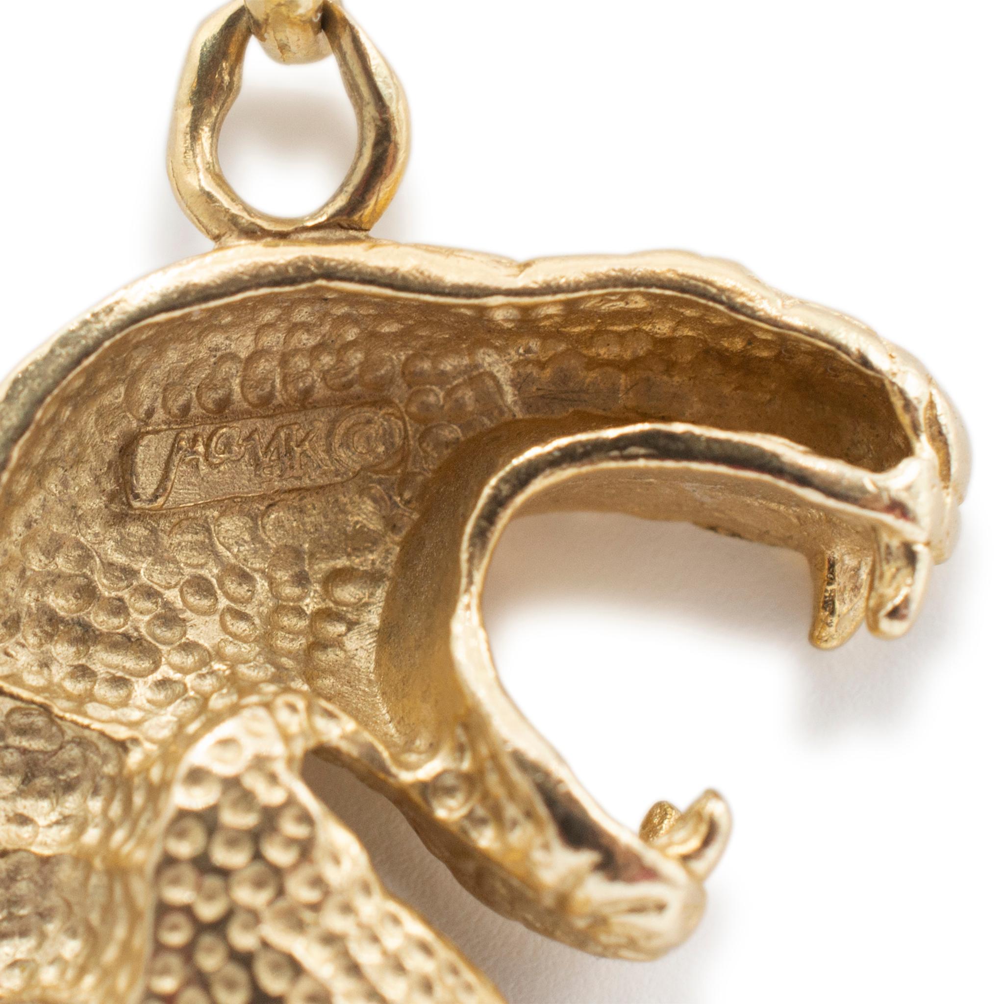 Vintage 14K Gelbgold Cobra Schlange Anhänger im Zustand „Hervorragend“ in Houston, TX