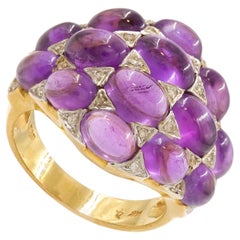 Vintage 14k Yellow Gold Cocktail Ring with 14 Amethyst Gemstones