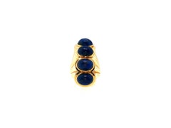 Vintage 14K Yellow Gold Cocktail Ring with 7.3-9.5 MM Lapis Lazuli Size 5