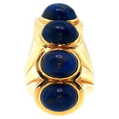 Bague cocktail vintage en or jaune 14 carats, sertie d'un lapis-lazuli de 7,3 à 9,5 mm, taille 5