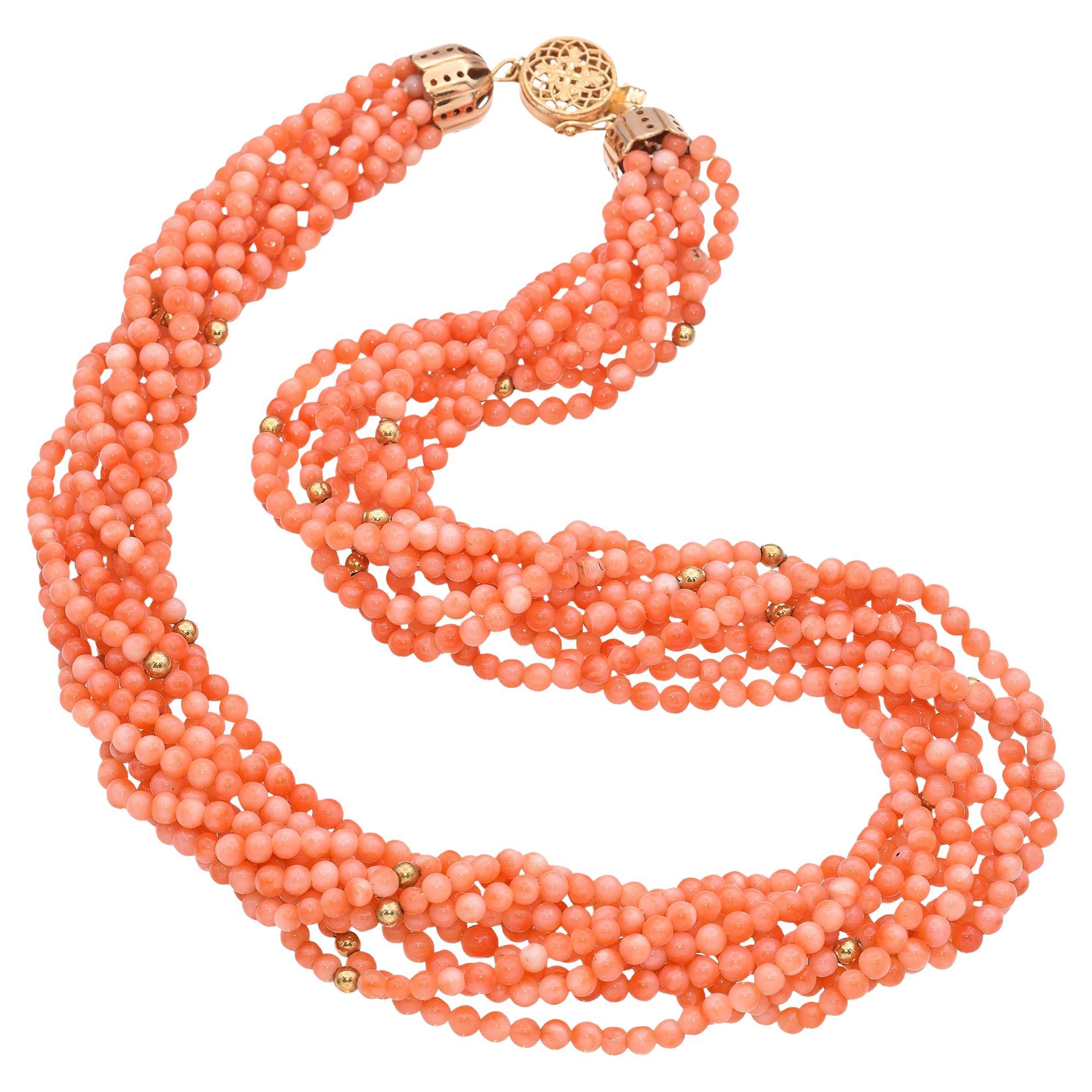 Vintage 14k Yellow Gold Coral Bead Necklace