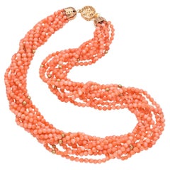 Vintage 14k Yellow Gold Coral Bead Necklace