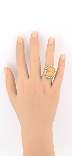 Vintage 14K Yellow Gold Coral Cameo Ring with Seed Pearl Halo – 7.63g, Size 6