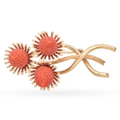 Vintage 14k Yellow Gold Coral Strawberry Brooch