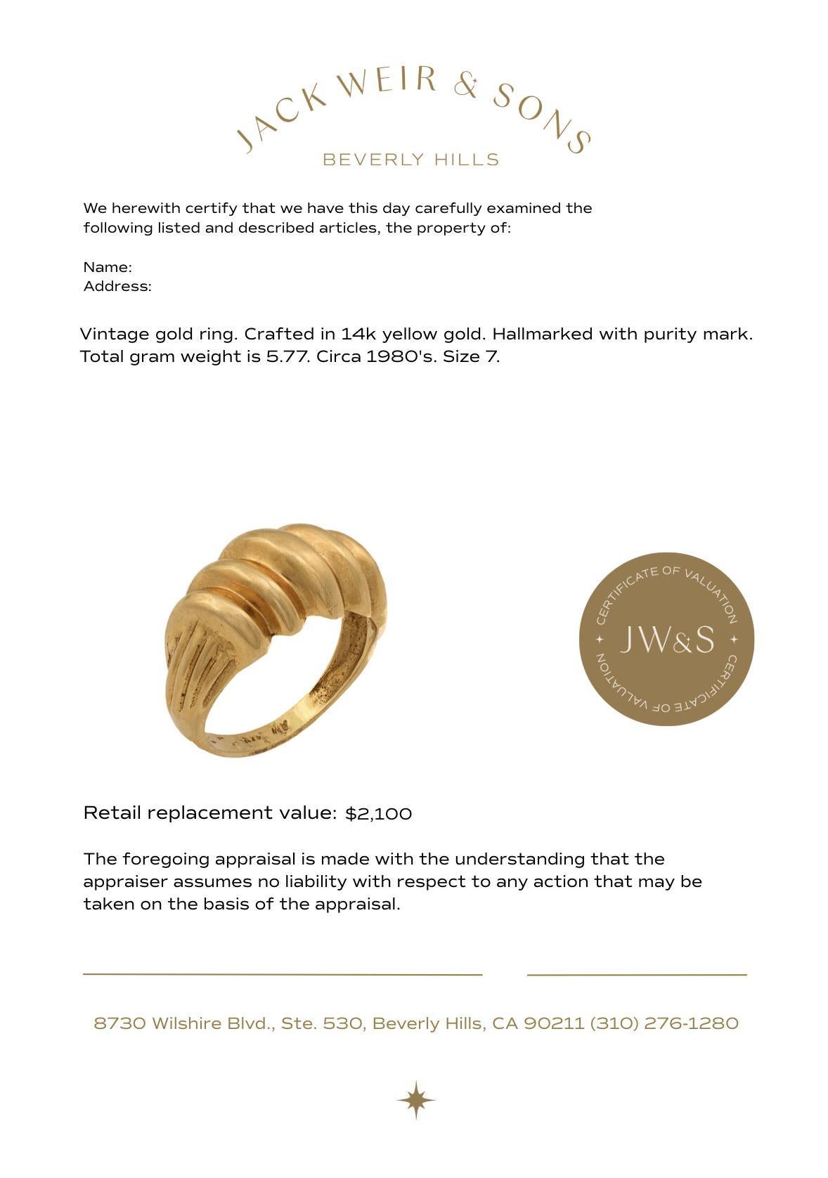 Bague de croissant vintage en or jaune 14k en vente 1