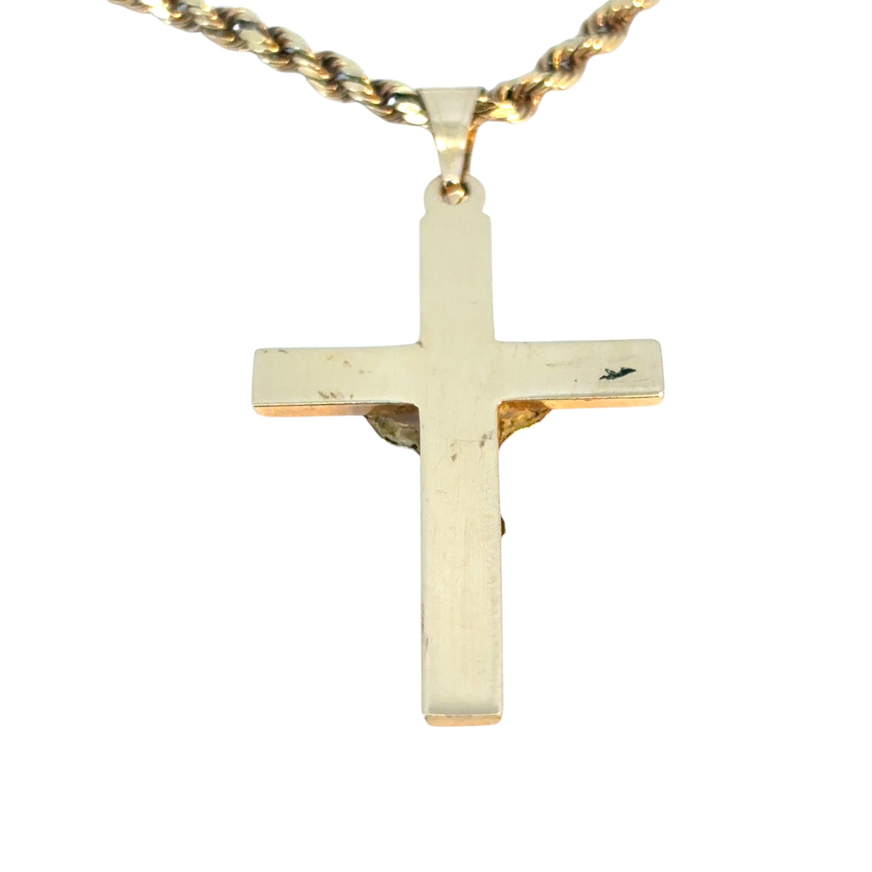 Vintage 14k Yellow Gold Cross Jesus Pendentif on a 14k Yellow Gold Rope Necklace en vente 8