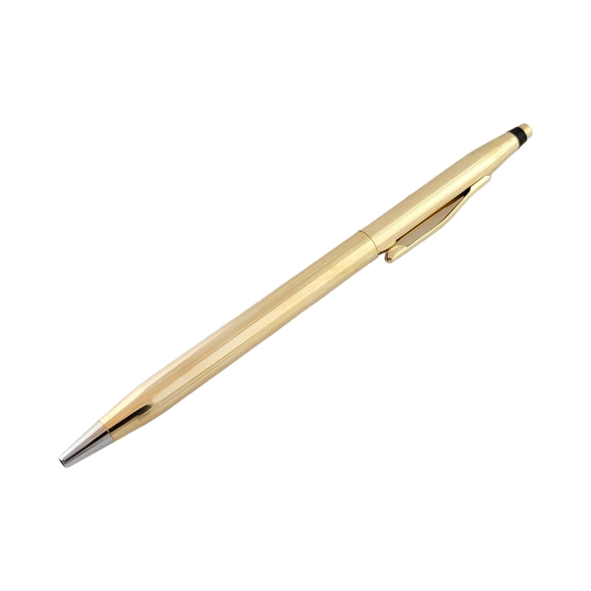 Vintage 14K Yellow Gold Cross Pen

Beautiful 14K gold cross pen with black detailing. Presently writing.

Length: 5 1/4