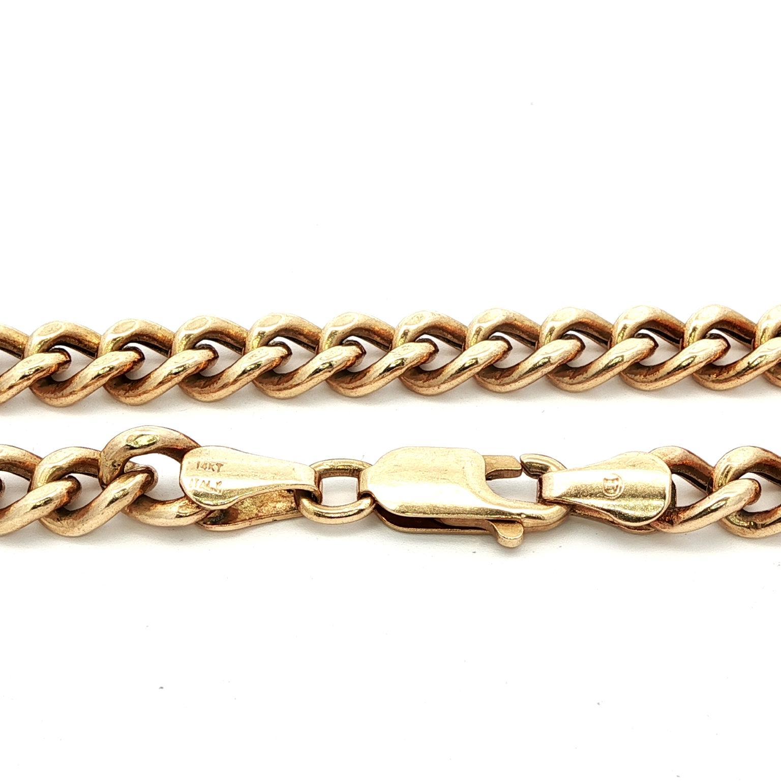 Materiale: Oro giallo massiccio 14k
Peso: 6,75 grammi
Tipo: Catena a maglie cubane Curban Link
Lunghezza: Misura 8