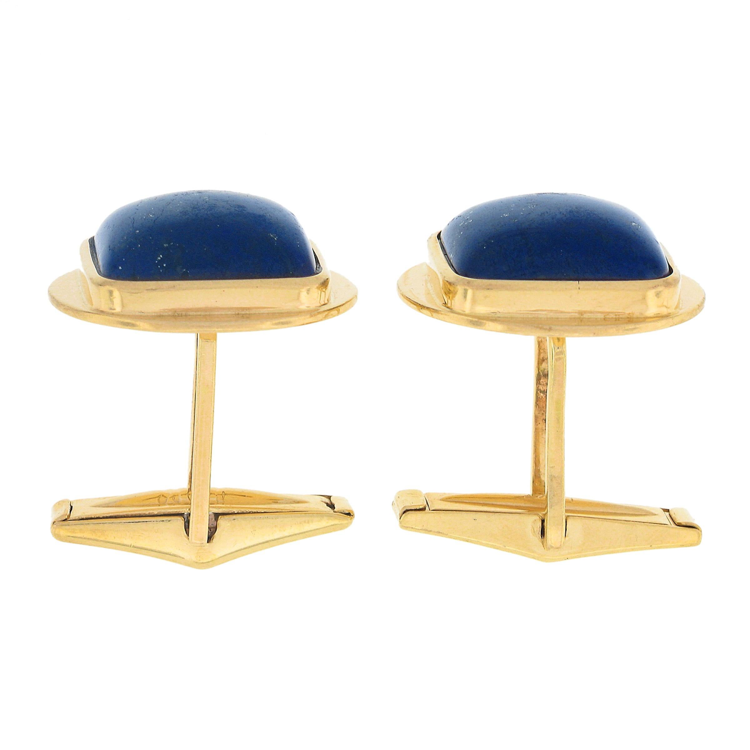 Vintage 14k Yellow Gold & Cushion Cabochon Cut Blue Lapis Mens Swivel Cuff Links In Good Condition For Sale In Montclair, NJ