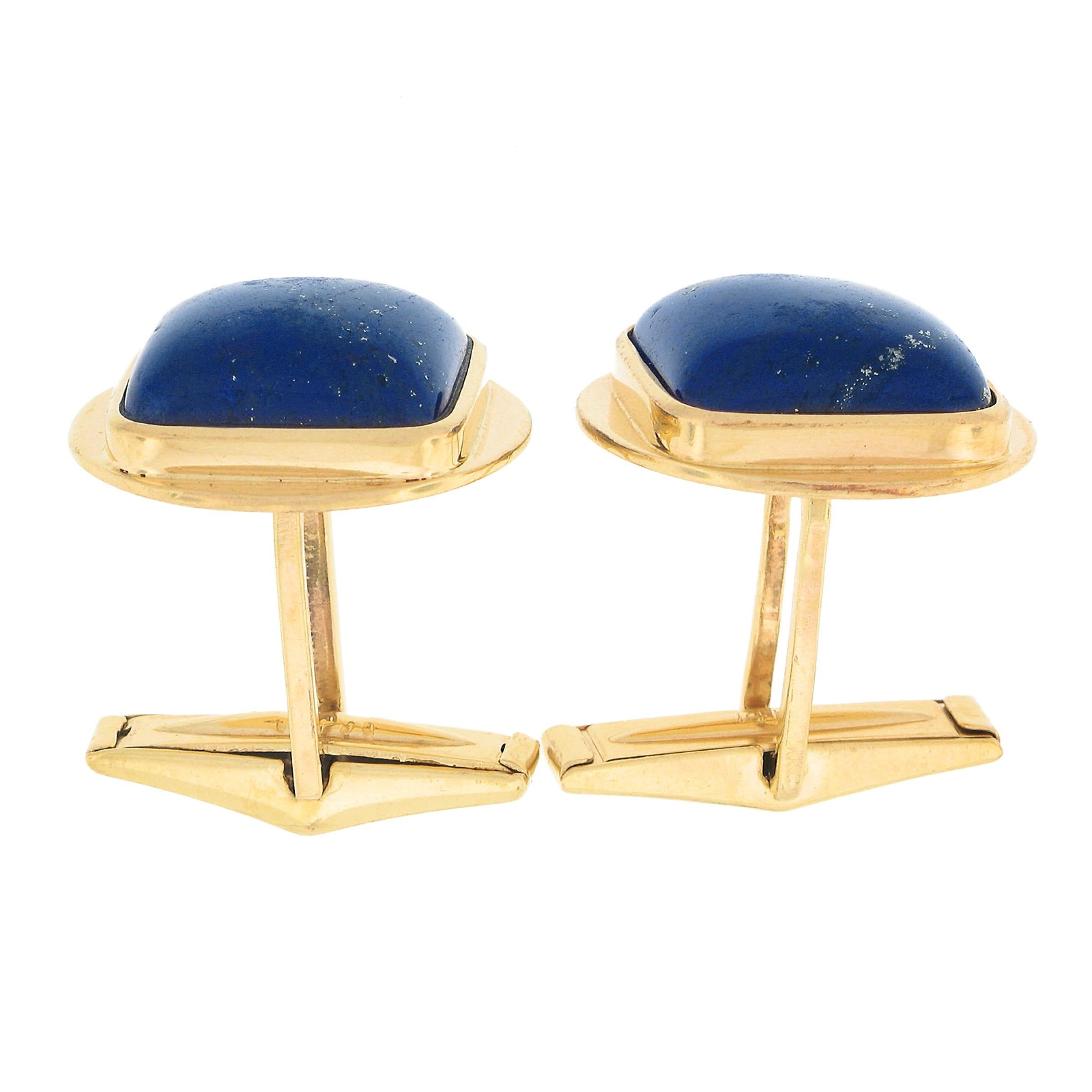 14k Gelbgold & Kissen Cabochon-Schliff Blauer Lapis Lazuli Herren Dreh-Manschettenglieder für Damen oder Herren im Angebot