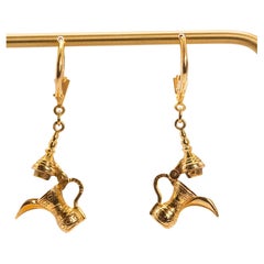 Vintage 14k Yellow Gold Dallah Pitcher Dangle Earrings