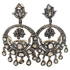 Vintage 14K Yellow Gold Dangling Earrings with Rose Cut White Sapphires