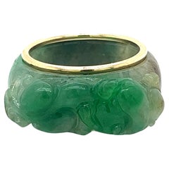 Vintage 14k Yellow Gold Detachable Carved Jadeite Jade Ring