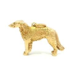 Vintage 14k Yellow Gold Detailed Borzoi Wolfhound Detailed Dog Charm Pendant