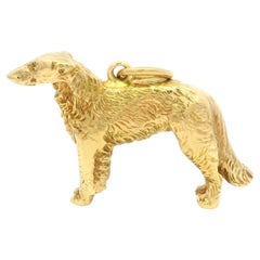 Vintage 14k Yellow Gold Detailed Borzoi Wolfhound Detailed Dog Charm Pendant