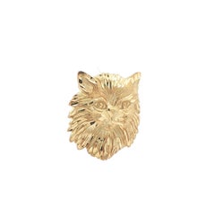 Vintage 14k Yellow Gold Detailed Diamond Cut Persian Cat Head Charm Pendant