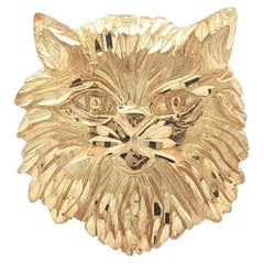 Vintage 14k Yellow Gold Detailed Diamond Cut Persian Cat Head Charm Pendant