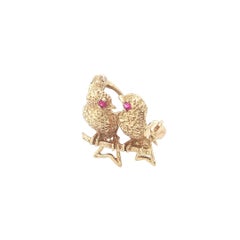 Vintage 14k Yellow Gold Detailed Textured Two Love Birds Pin Brooch
