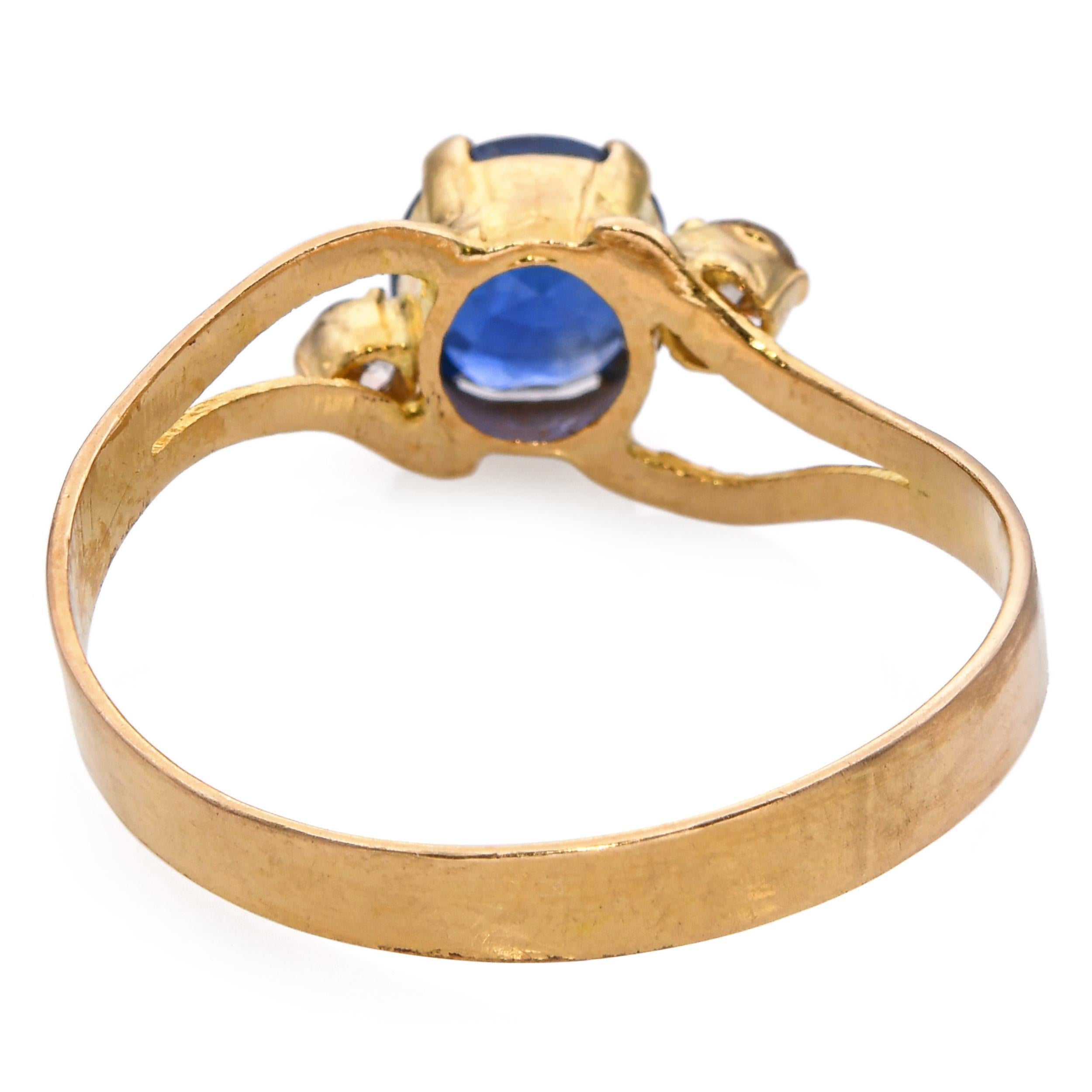 Bague vintage en or jaune 14k avec diamant et saphir 0.65ct en vente 1
