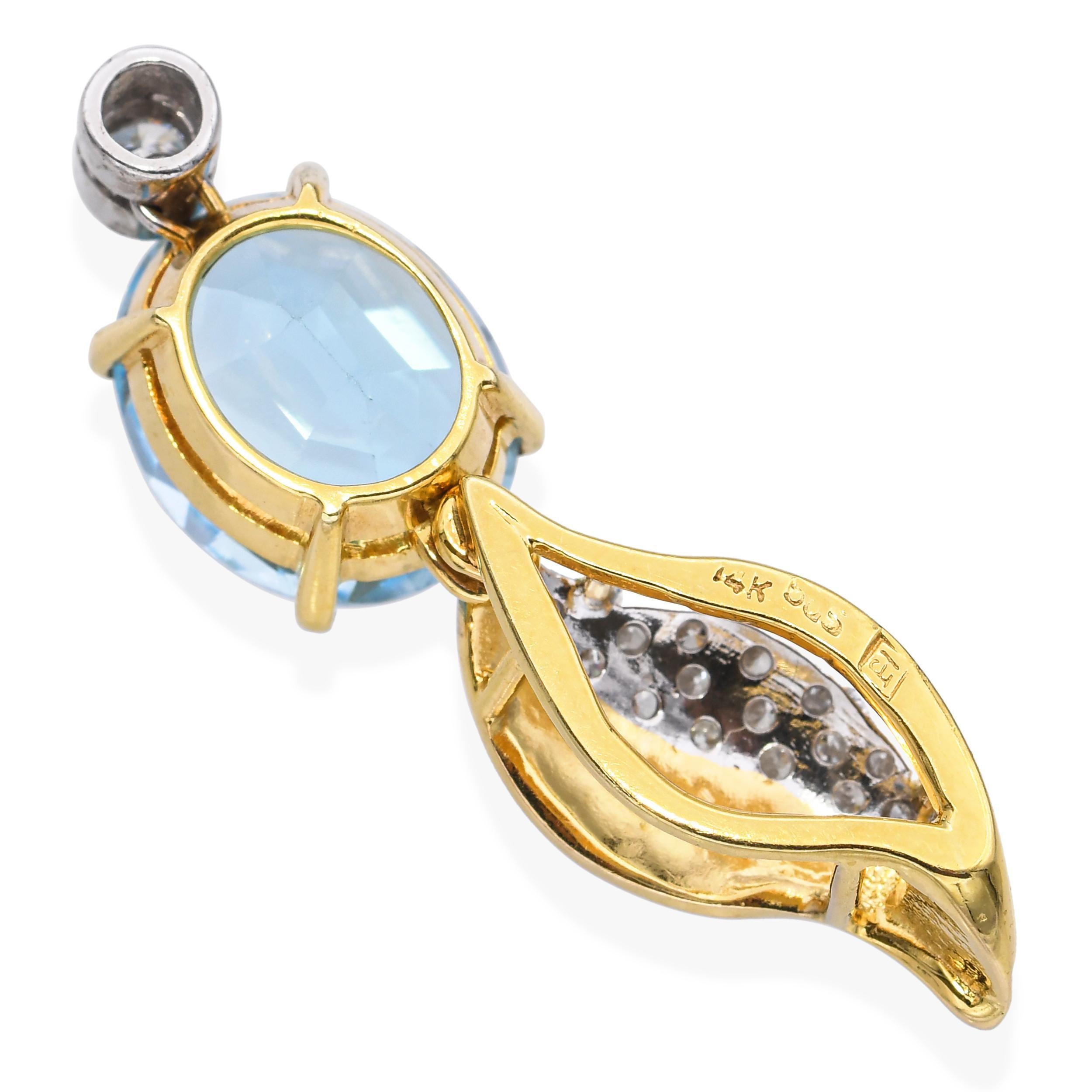 Pendentif vintage en or jaune 14k avec diamant et topaze bleue Bon état - En vente à New York, NY