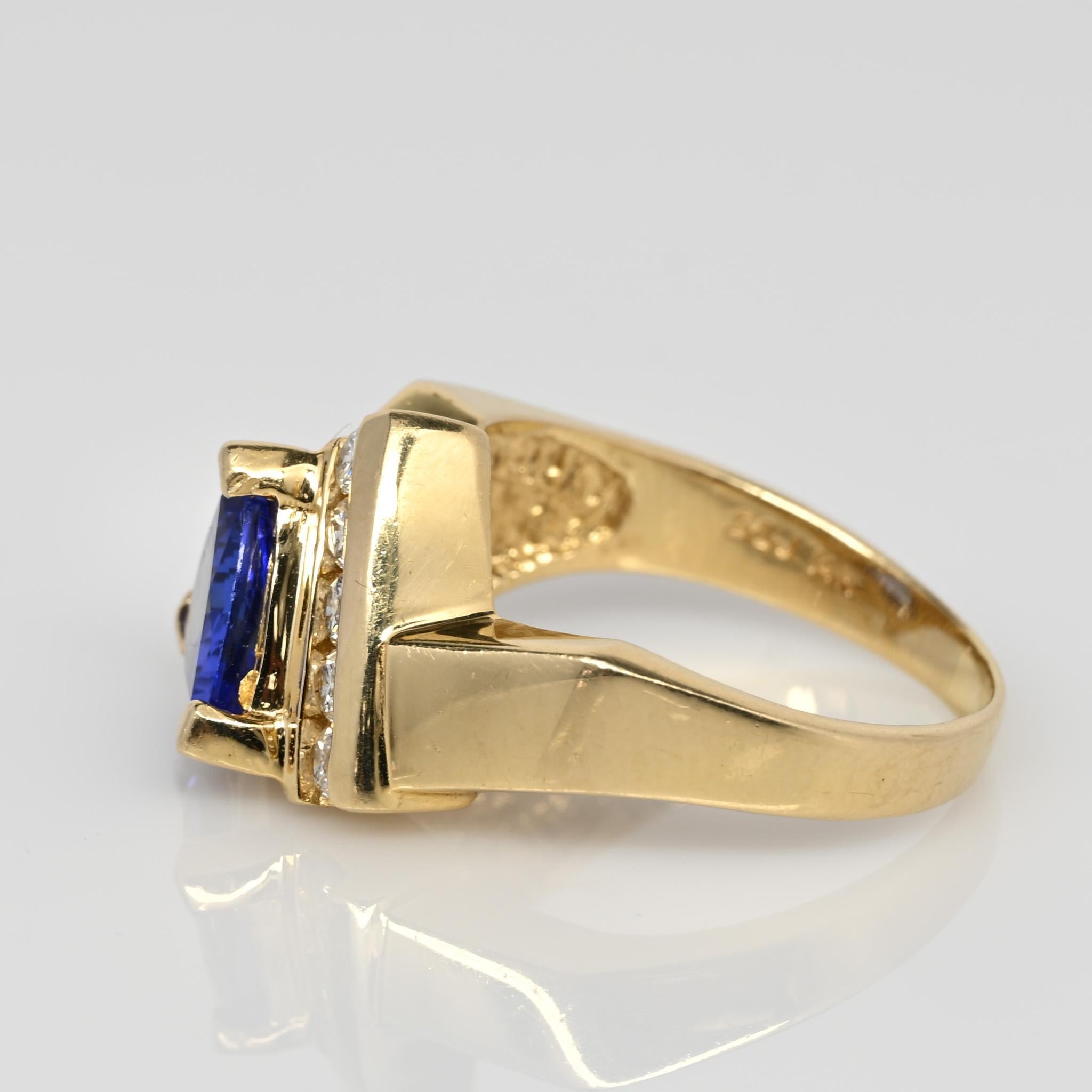 Vintage 14K Yellow Gold Diamond and Deep Purple Tanzanite Gemstone Ring 2