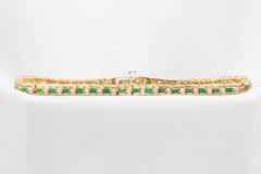 Vintage 14k Yellow Gold Diamond and Emerald Bracelet