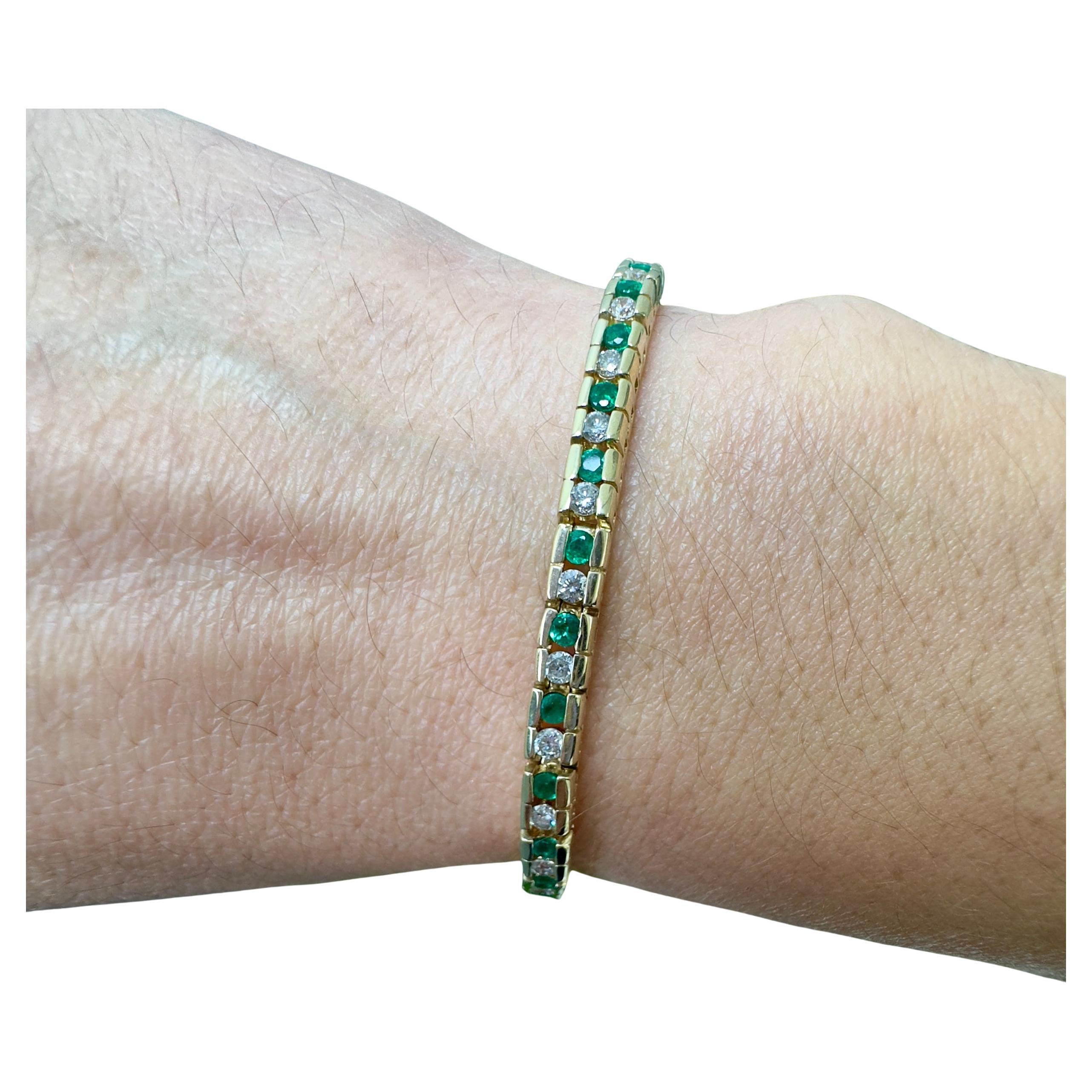 Vintage 14k Yellow Gold Diamond and Emerald Bracelet