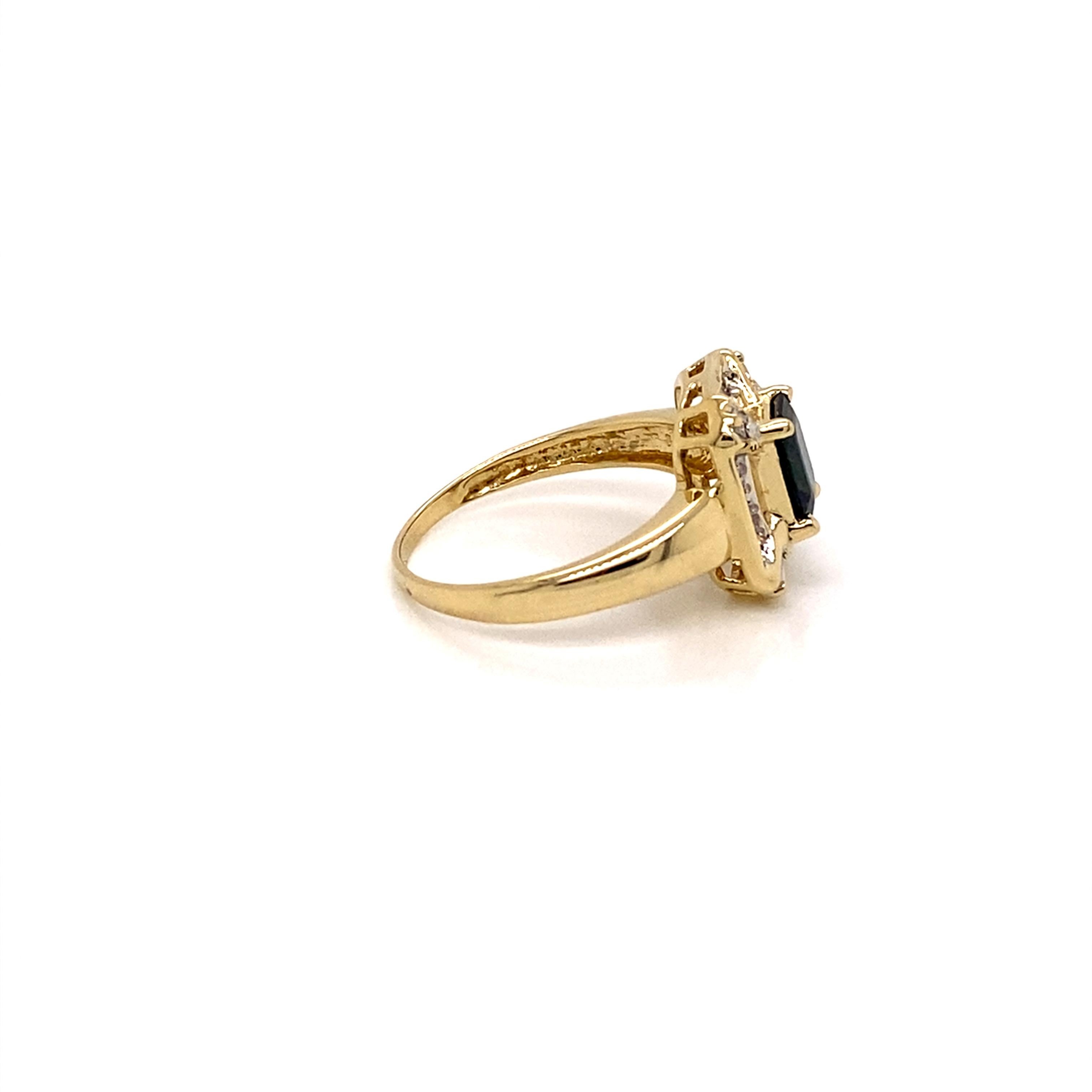 Women's or Men's Vintage 14K Yellow Gold Diamond and Emerald Cut Sapphire Dress Ring For Sale