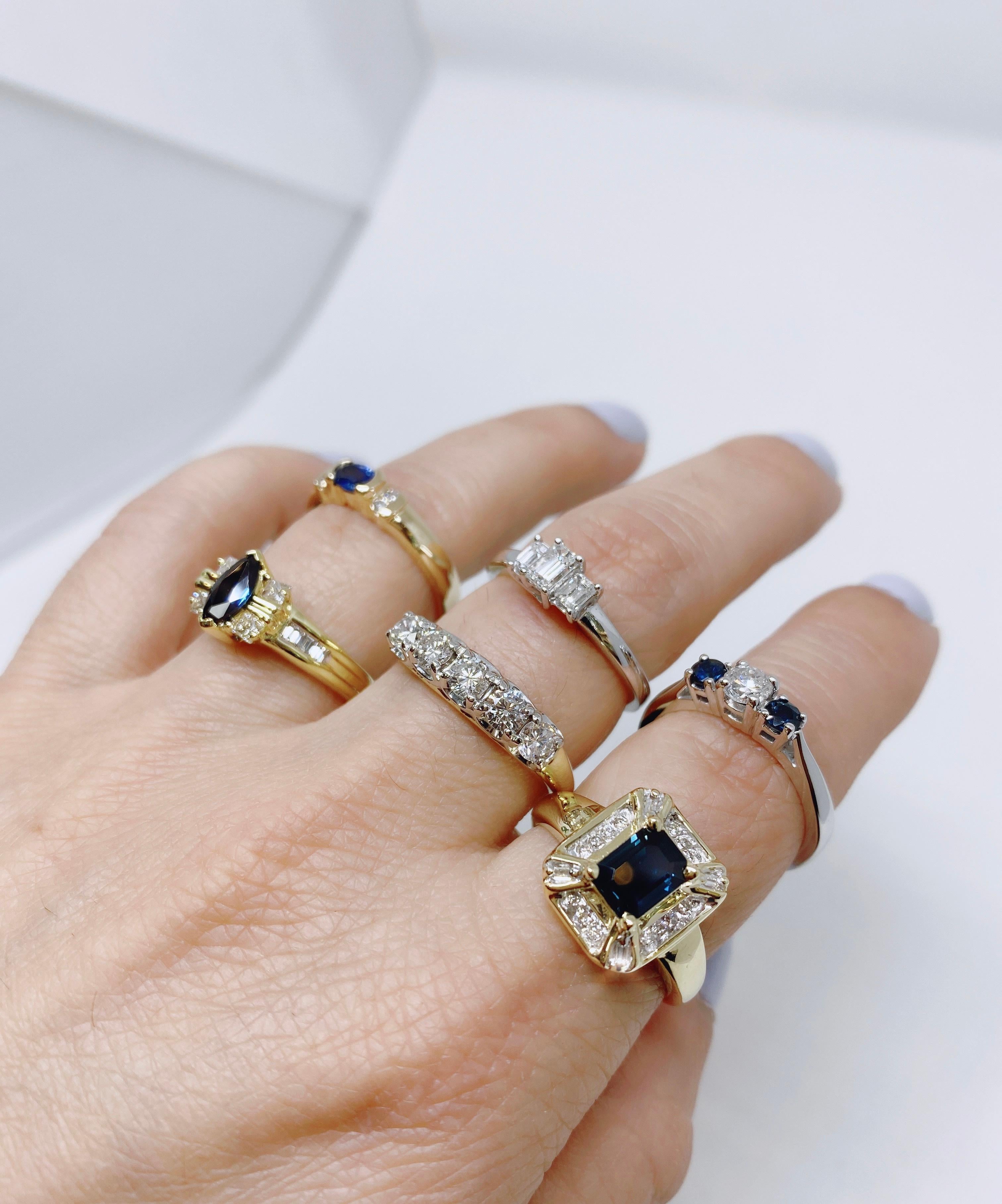 14K Gelbgold Diamant und Smaragdschliff Saphir Kleid-Ring im Angebot 3
