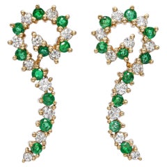 Vintage 14k Yellow Gold Diamond and Emerald Spiral Earrings