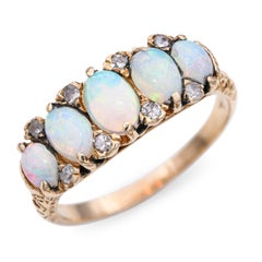 Vintage 14k Yellow Gold Diamond and Opal 5-Stone Ring