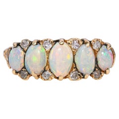 Vintage 14k Yellow Gold Diamond and Opal 5-Stone Ring (bague à 5 pierres en diamant et opale)