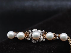 Vintage 14K Yellow Gold Diamond and Pearl Bracelet