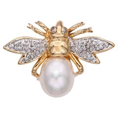 Vintage 14k Yellow Gold Diamond and Pearl Bumblebee Brooch Vintage 14k Yellow Gold Diamond and Pearl Bumblebee Brooch