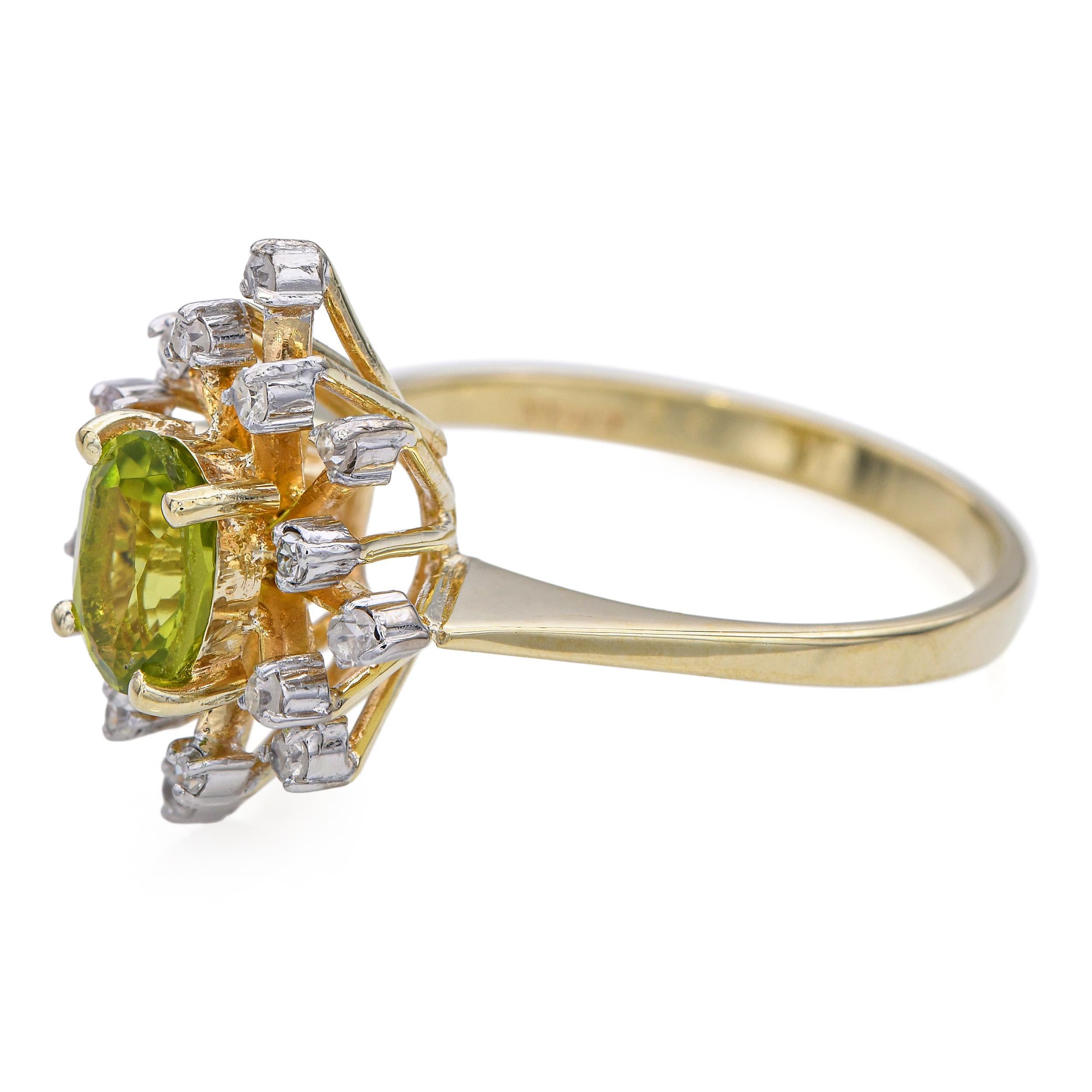 Bague vintage en or jaune 14k avec diamant et péridot Bon état - En vente à New York, NY