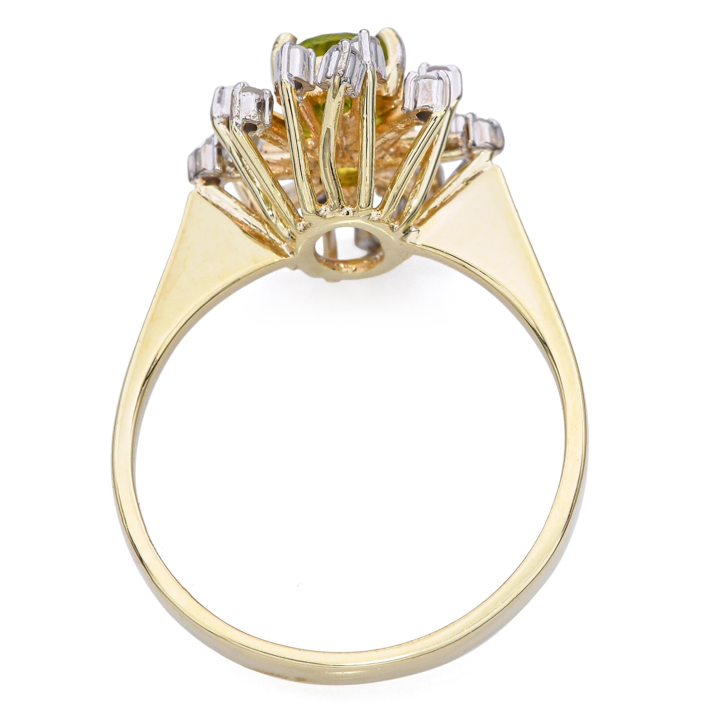 Bague vintage en or jaune 14k avec diamant et péridot Pour femmes en vente